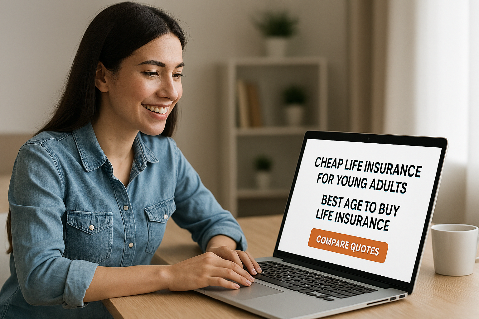 Young adult comparing cheap life insurance quotes online to find the best age to buy coverage.