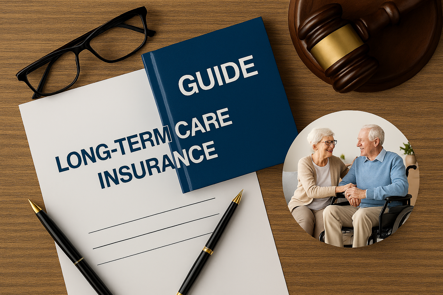 Family reviewing long-term care insurance options with an advisor at a kitchen table.